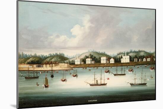 A View of Singapore from the Roads with the American, French and British Shipping-null-Mounted Giclee Print
