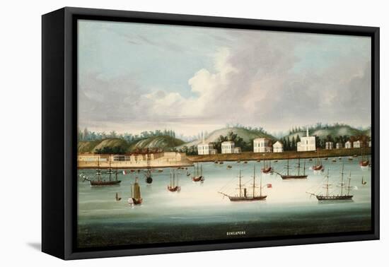 A View of Singapore from the Roads with the American, French and British Shipping-null-Framed Premier Image Canvas