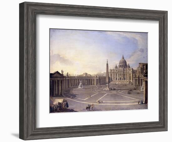 A View of St. Peter's, Rome with Bernini's Colonnade and a Procession in Carriages-Antonio Joli-Framed Giclee Print