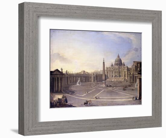 A View of St. Peter's, Rome with Bernini's Colonnade and a Procession in Carriages-Antonio Joli-Framed Giclee Print