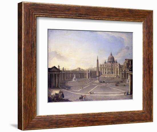 A View of St. Peter's, Rome with Bernini's Colonnade and a Procession in Carriages-Antonio Joli-Framed Giclee Print