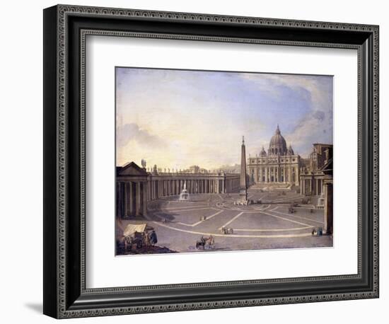 A View of St. Peter's, Rome with Bernini's Colonnade and a Procession in Carriages-Antonio Joli-Framed Giclee Print