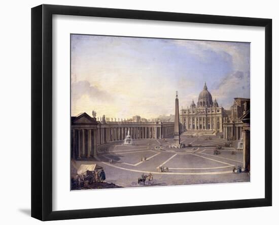 A View of St. Peter's, Rome with Bernini's Colonnade and a Procession in Carriages-Antonio Joli-Framed Giclee Print