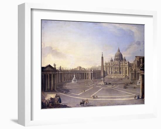 A View of St. Peter's, Rome with Bernini's Colonnade and a Procession in Carriages-Antonio Joli-Framed Giclee Print