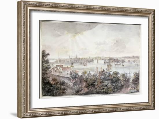 A View of Stockholm from Soder with the Royal Palace, Storkyrkan, Riddarholmskykan and Tskakykan-Elias Martin-Framed Giclee Print