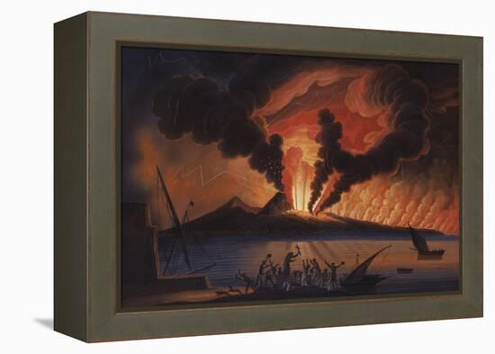 A View of the Bay of Naples with Mount Vesuvius Erupting at Nightfall-Italian School-Framed Premier Image Canvas