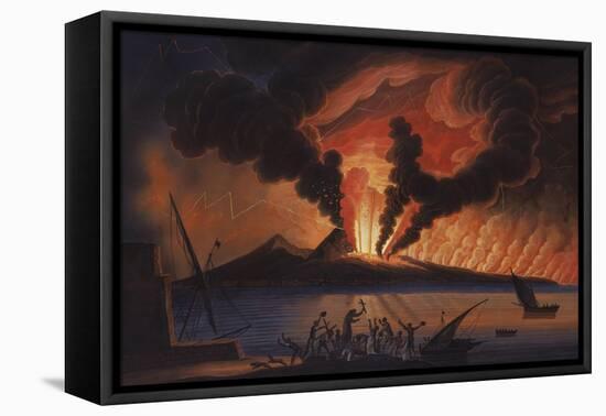 A View of the Bay of Naples with Mount Vesuvius Erupting at Nightfall-Italian School-Framed Premier Image Canvas