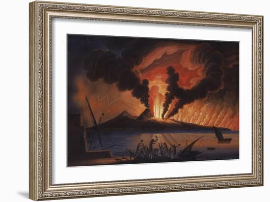 A View of the Bay of Naples with Mount Vesuvius Erupting at Nightfall-Italian School-Framed Giclee Print