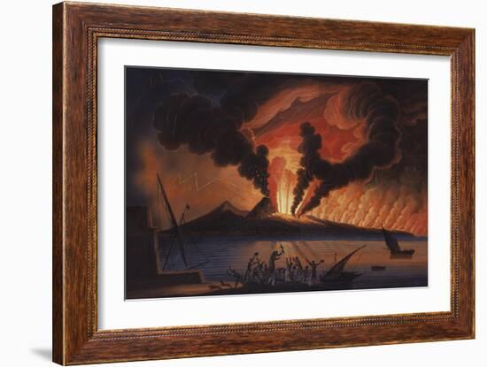 A View of the Bay of Naples with Mount Vesuvius Erupting at Nightfall-Italian School-Framed Giclee Print
