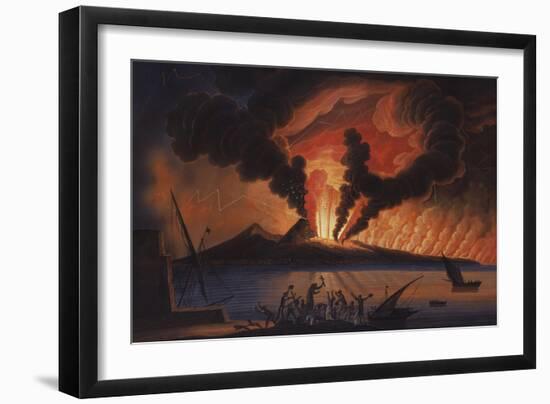 A View of the Bay of Naples with Mount Vesuvius Erupting at Nightfall-Italian School-Framed Giclee Print