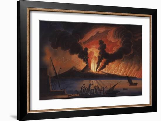 A View of the Bay of Naples with Mount Vesuvius Erupting at Nightfall-Italian School-Framed Giclee Print