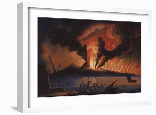 A View of the Bay of Naples with Mount Vesuvius Erupting at Nightfall-Italian School-Framed Giclee Print