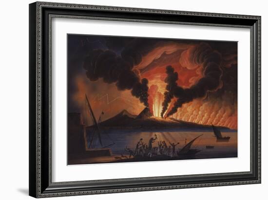 A View of the Bay of Naples with Mount Vesuvius Erupting at Nightfall-Italian School-Framed Giclee Print