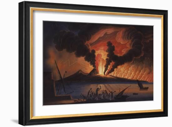 A View of the Bay of Naples with Mount Vesuvius Erupting at Nightfall-Italian School-Framed Giclee Print