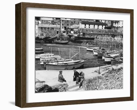 A View of the Inner Harbour at Low Tide, at Polperro, Cornwall, England-null-Framed Photographic Print