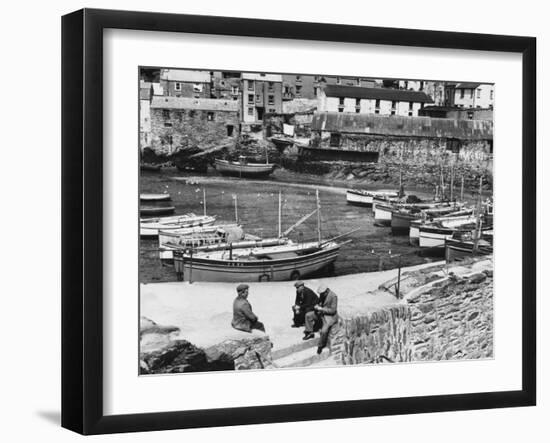 A View of the Inner Harbour at Low Tide, at Polperro, Cornwall, England-null-Framed Photographic Print