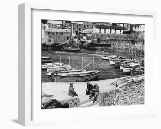 A View of the Inner Harbour at Low Tide, at Polperro, Cornwall, England-null-Framed Photographic Print