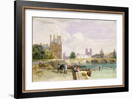 A View of the Pavillon de Flore and the Tuileries from the Seine, Notre Dame, Paris, 1829-David Cox-Framed Giclee Print