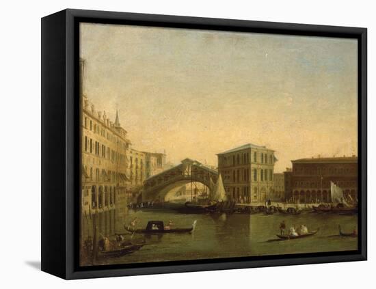 A View of the Rialto Bridge with the Palazzo dei Camerlenghi to the Right-Giuseppe Bernardino Bison-Framed Premier Image Canvas