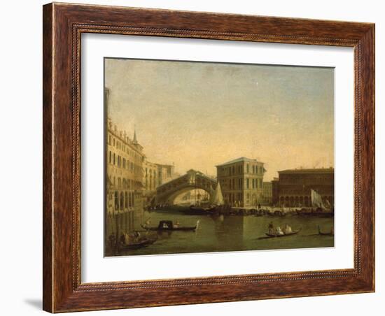 A View of the Rialto Bridge with the Palazzo dei Camerlenghi to the Right-Giuseppe Bernardino Bison-Framed Giclee Print