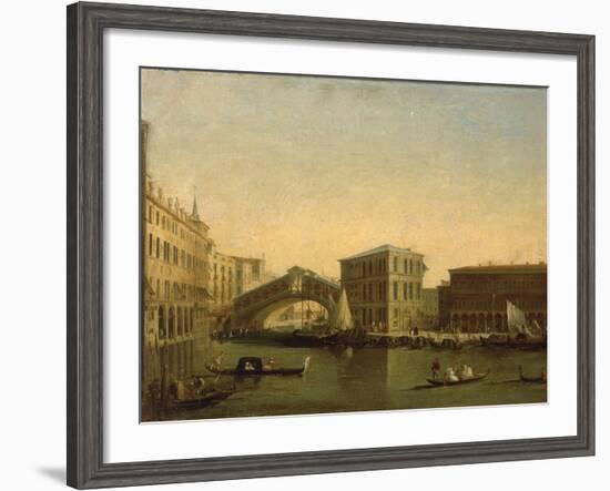 A View of the Rialto Bridge with the Palazzo dei Camerlenghi to the Right-Giuseppe Bernardino Bison-Framed Giclee Print