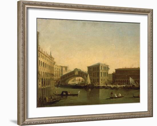 A View of the Rialto Bridge with the Palazzo dei Camerlenghi to the Right-Giuseppe Bernardino Bison-Framed Giclee Print