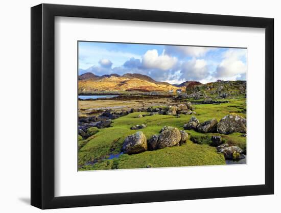 A view of the shore and hills of Portuairk, Sanna Bay along the Ardnamurchan coast in the Scottish -Peter Watson-Framed Photographic Print