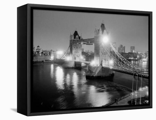 A View of Tower Bridge on the River Thames Illuminated at Night in London, April 1987-null-Framed Premier Image Canvas