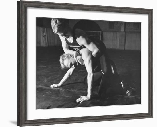 A View of US Naval Cadets Wrestling in a Gymnasium-null-Framed Photographic Print