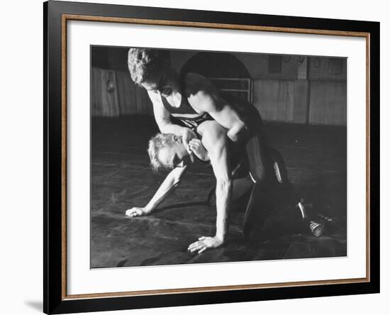 A View of US Naval Cadets Wrestling in a Gymnasium-null-Framed Photographic Print