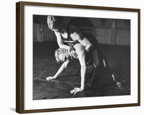 A View of US Naval Cadets Wrestling in a Gymnasium-null-Framed Photographic Print