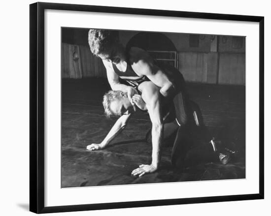 A View of US Naval Cadets Wrestling in a Gymnasium-null-Framed Photographic Print