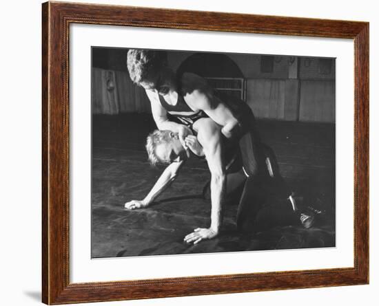 A View of US Naval Cadets Wrestling in a Gymnasium-null-Framed Photographic Print