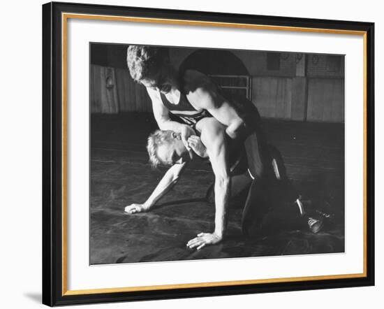 A View of US Naval Cadets Wrestling in a Gymnasium-null-Framed Photographic Print