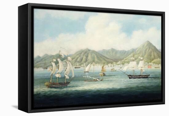 A View of Victoria, Hong Kong with British Ships and Other Vessels-null-Framed Premier Image Canvas