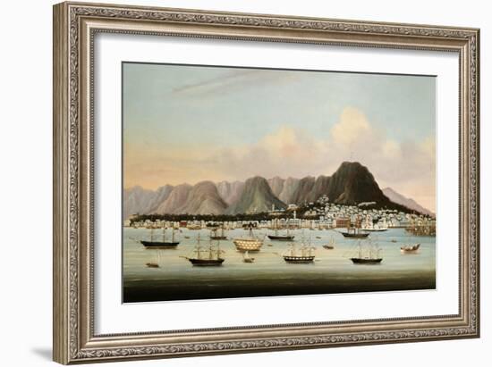 A View of Victoria, Hong Kong, with the Hulk H.M.S Princess Charlotte-null-Framed Giclee Print