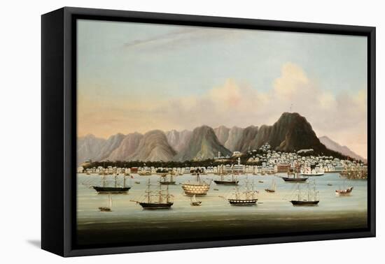 A View of Victoria, Hong Kong, with the Hulk H.M.S Princess Charlotte-null-Framed Premier Image Canvas