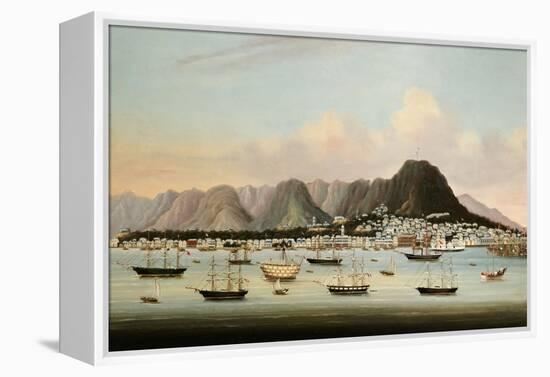 A View of Victoria, Hong Kong, with the Hulk H.M.S Princess Charlotte-null-Framed Premier Image Canvas