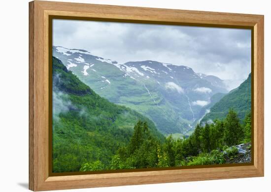 A View of Waterfalls and Forest from the Flam Railway, Flamsbana, Flam, Norway, Scandinavia, Europe-Amanda Hall-Framed Premier Image Canvas