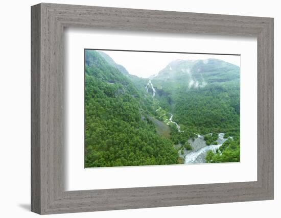 A View of Waterfalls and Forest from the Flam Railway, Flamsbana, Flam, Norway, Scandinavia, Europe-Amanda Hall-Framed Photographic Print