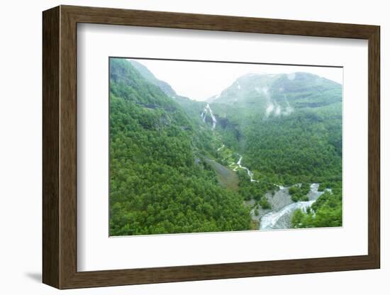 A View of Waterfalls and Forest from the Flam Railway, Flamsbana, Flam, Norway, Scandinavia, Europe-Amanda Hall-Framed Photographic Print