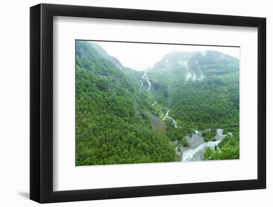 A View of Waterfalls and Forest from the Flam Railway, Flamsbana, Flam, Norway, Scandinavia, Europe-Amanda Hall-Framed Photographic Print
