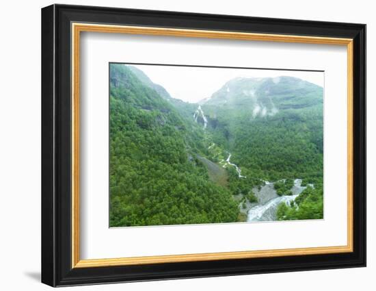 A View of Waterfalls and Forest from the Flam Railway, Flamsbana, Flam, Norway, Scandinavia, Europe-Amanda Hall-Framed Photographic Print
