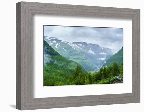 A View of Waterfalls and Forest from the Flam Railway, Flamsbana, Flam, Norway, Scandinavia, Europe-Amanda Hall-Framed Photographic Print