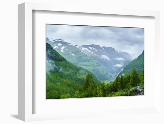 A View of Waterfalls and Forest from the Flam Railway, Flamsbana, Flam, Norway, Scandinavia, Europe-Amanda Hall-Framed Photographic Print