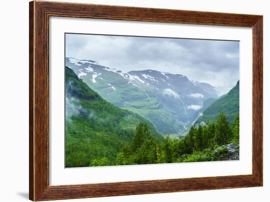 A View of Waterfalls and Forest from the Flam Railway, Flamsbana, Flam, Norway, Scandinavia, Europe-Amanda Hall-Framed Photographic Print