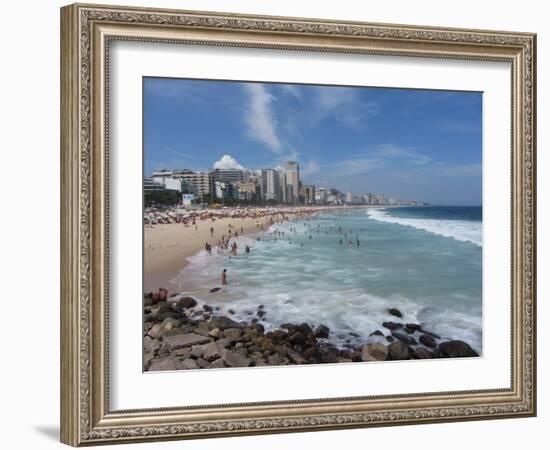 A View Over Leblon and Ipanema Beaches in Rio De Janeiro-Alex Saberi-Framed Photographic Print