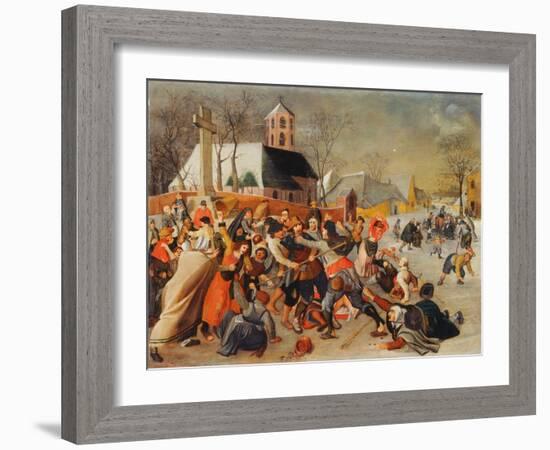 A Village Brawl (Oil on Panel)-Sebastian Vrancx-Framed Giclee Print