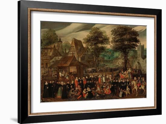 A Village Festival with Elegantly Dressed Figures in Procession, a River and Tower beyond (Oil on P-Joris Hoefnagel-Framed Giclee Print