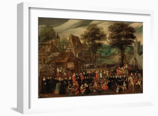 A Village Festival with Elegantly Dressed Figures in Procession, a River and Tower beyond (Oil on P-Joris Hoefnagel-Framed Giclee Print